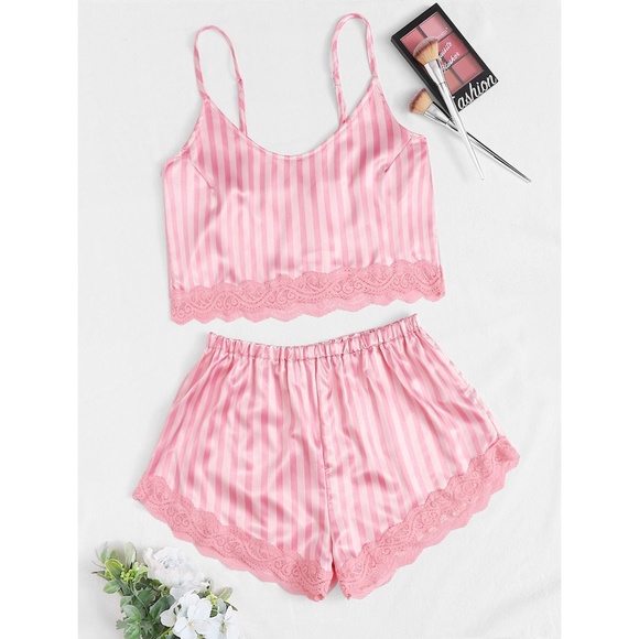 Rouge! Other - Pink Striped Print Cami + Shorts 2 Piece Pajamas